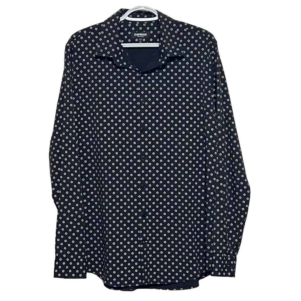 Express Performance Men's Slim Moisture Wicking‎ Stretch Black White Shirt 15